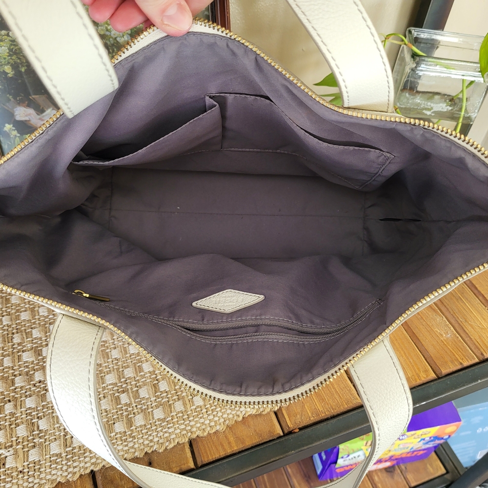 Fossil Cream Leather Zip-Top Tote Shoulder Bag - Picture 3 of 4